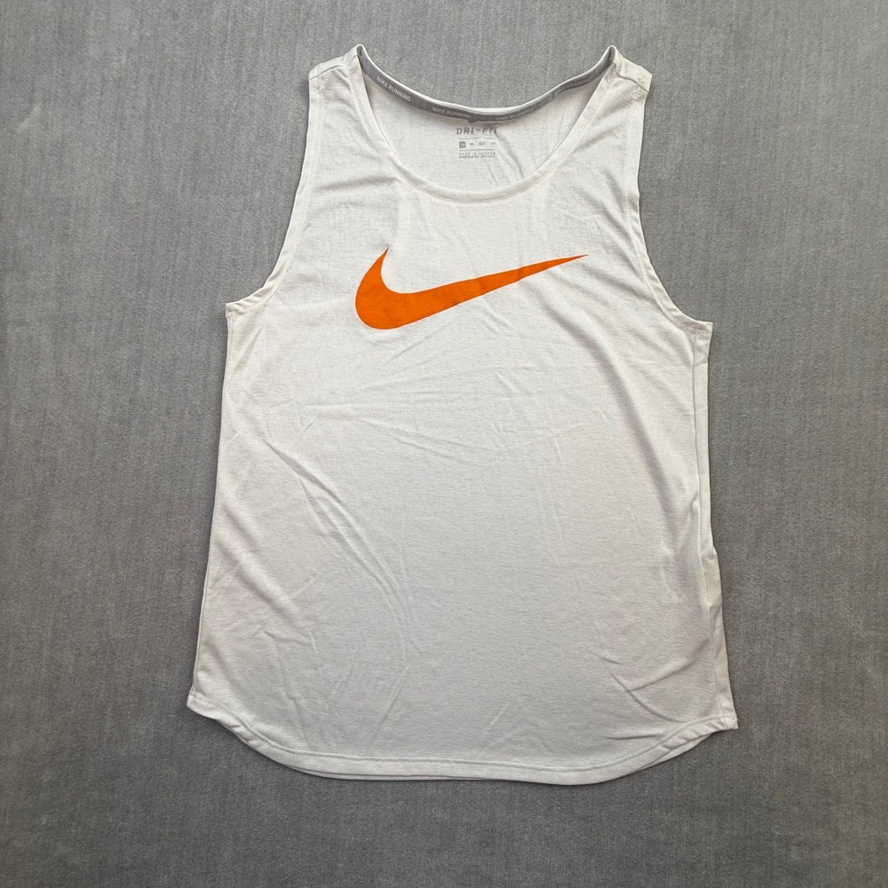 Nike Running Dri-FIT Tank Top White Orange Swoosh XS Sleeveless Shirt